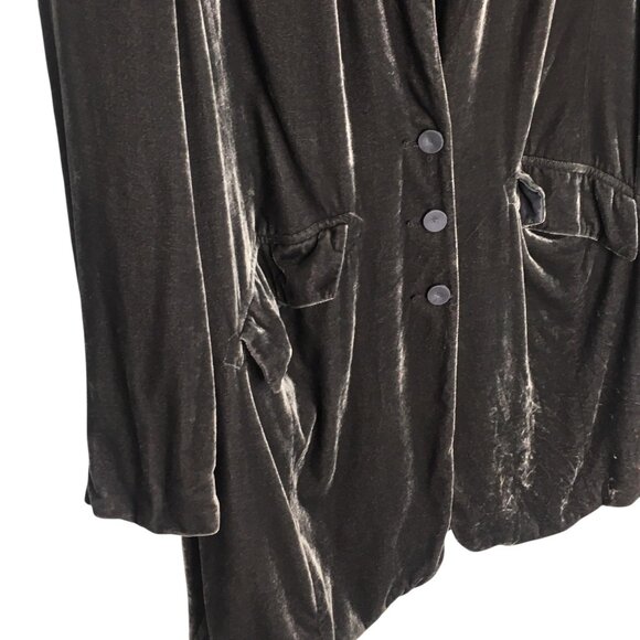 Poetry Velvet Blazer Silk Blend Jacket Womens 12 Gray Velvet Longline Pockets - Picture 4 of 16